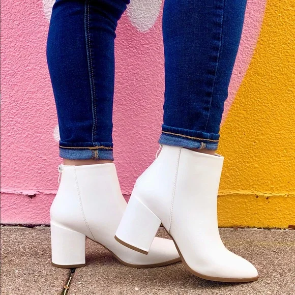 White Vegan Leather Ankle Boots - Picture 2 of 7